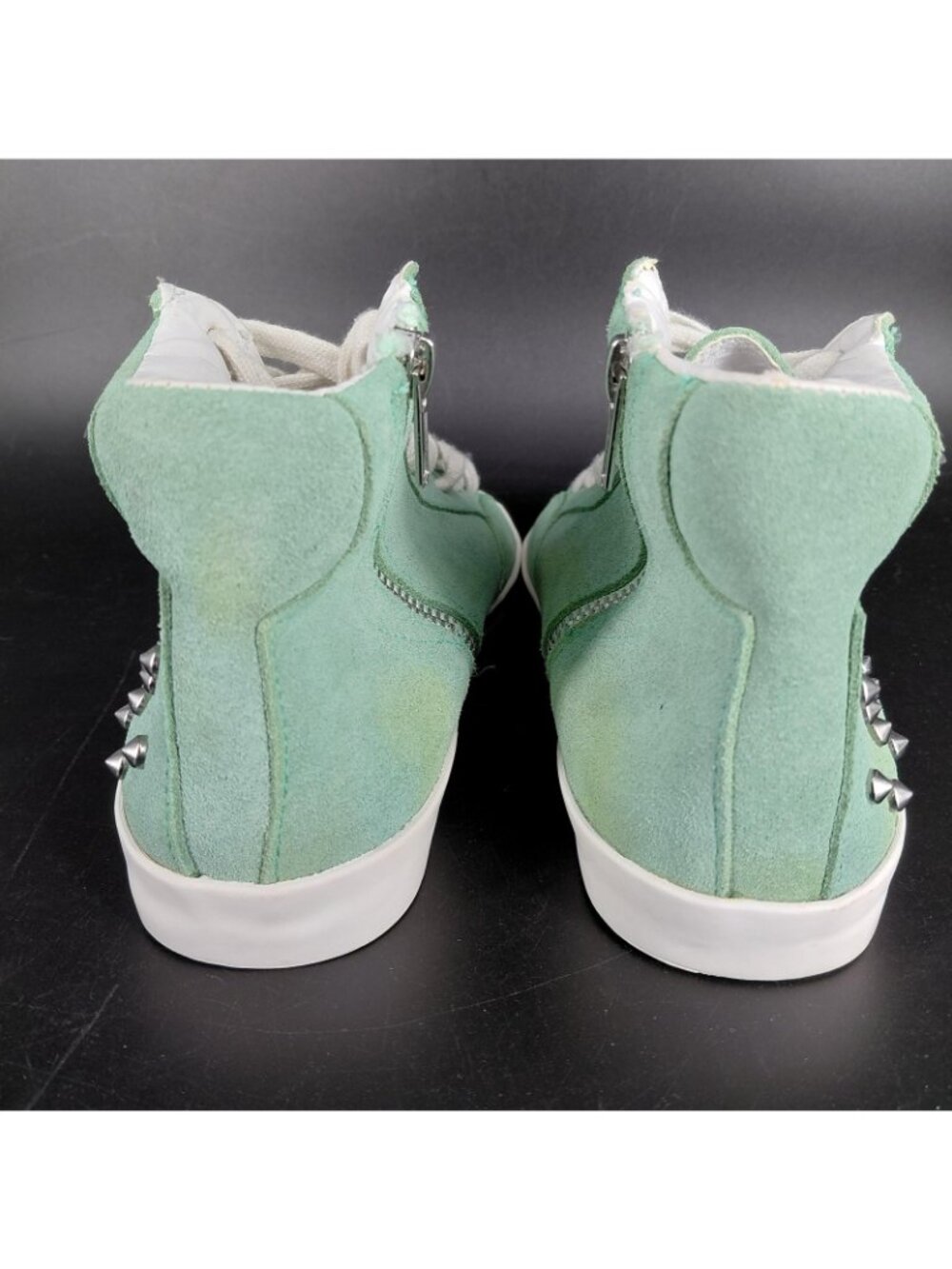 High Top Shoes Women Size 8 Green Suede Studded Zip Sneakers Punk Gothic Cosplay - Picture 6 of 10